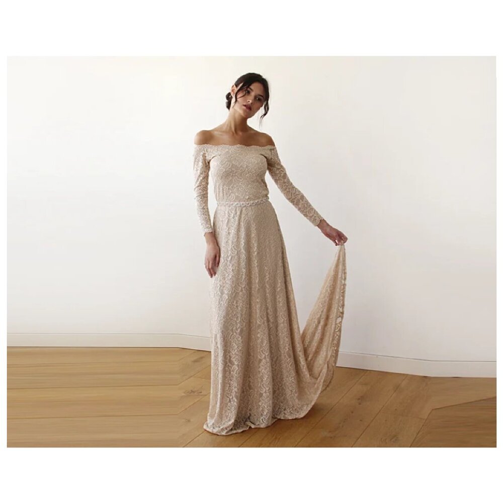 BlushFashion 2XL-3XL Champagne Wedding or Vow Renewal Gown